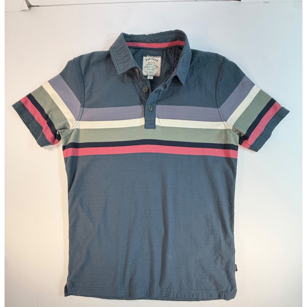 Fat Face Mens Polo Shirt Medium Blue Multi Color Chest Stripe Short Sleeve M